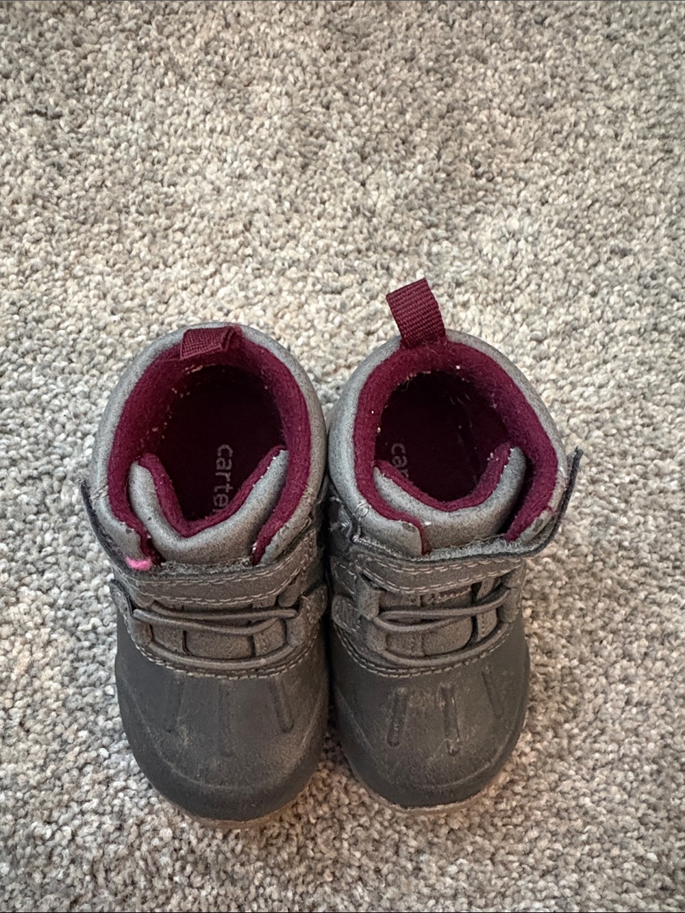 Carter's Gray Boots with Burgundy Lining - Toddler Rain & Snow